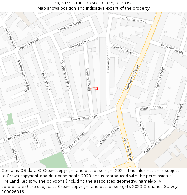 28, SILVER HILL ROAD, DERBY, DE23 6UJ: Location map and indicative extent of plot