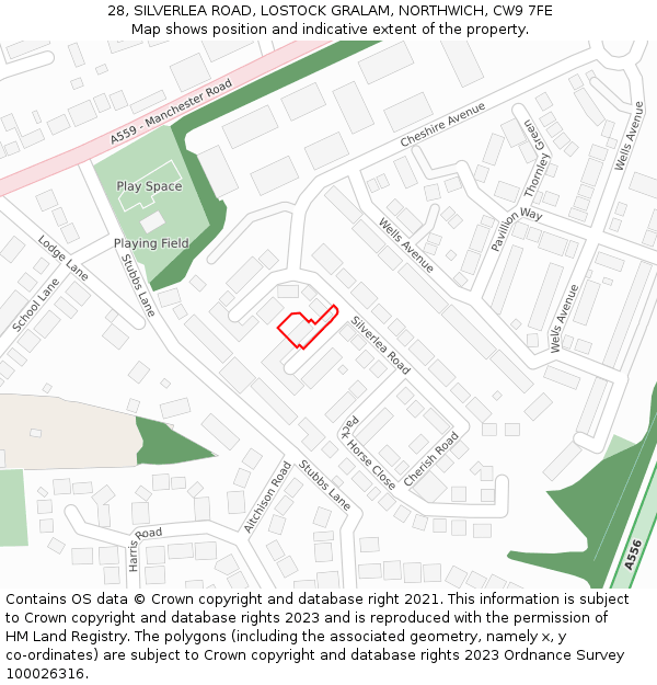 28, SILVERLEA ROAD, LOSTOCK GRALAM, NORTHWICH, CW9 7FE: Location map and indicative extent of plot