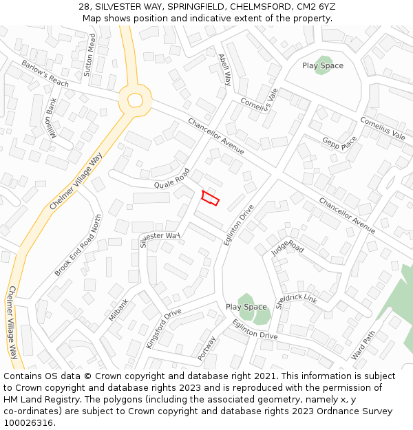 28, SILVESTER WAY, SPRINGFIELD, CHELMSFORD, CM2 6YZ: Location map and indicative extent of plot