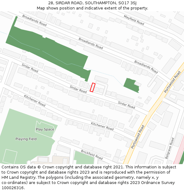 28, SIRDAR ROAD, SOUTHAMPTON, SO17 3SJ: Location map and indicative extent of plot