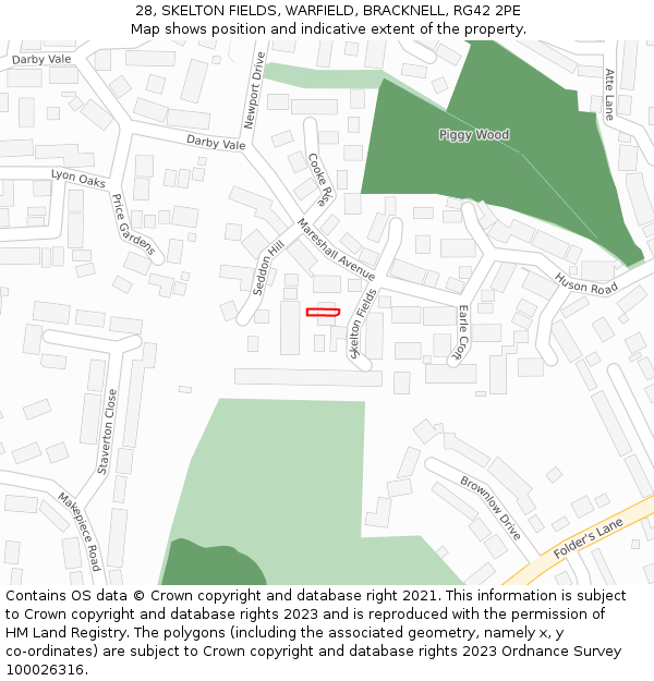 28, SKELTON FIELDS, WARFIELD, BRACKNELL, RG42 2PE: Location map and indicative extent of plot