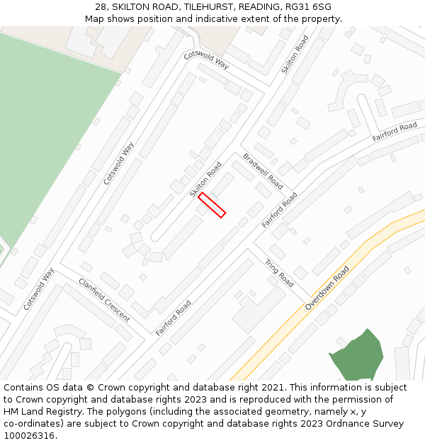 28, SKILTON ROAD, TILEHURST, READING, RG31 6SG: Location map and indicative extent of plot