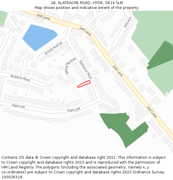 28, SLATEACRE ROAD, HYDE, SK14 5LB: Location map and indicative extent of plot