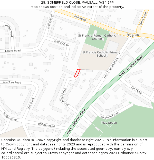 28, SOMERFIELD CLOSE, WALSALL, WS4 1PP: Location map and indicative extent of plot
