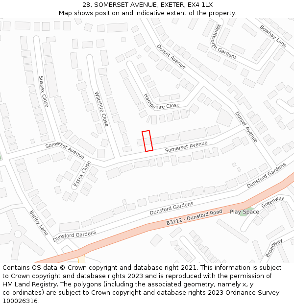 28, SOMERSET AVENUE, EXETER, EX4 1LX: Location map and indicative extent of plot