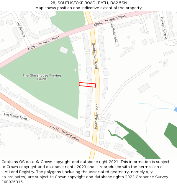 28, SOUTHSTOKE ROAD, BATH, BA2 5SN: Location map and indicative extent of plot
