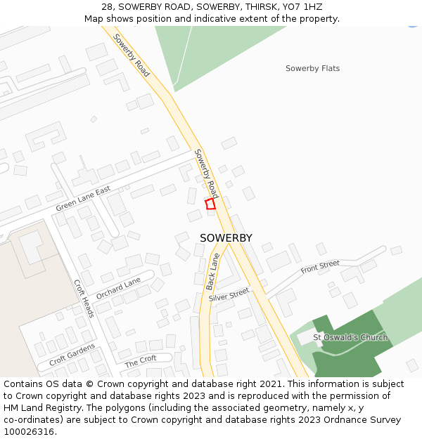 28, SOWERBY ROAD, SOWERBY, THIRSK, YO7 1HZ: Location map and indicative extent of plot