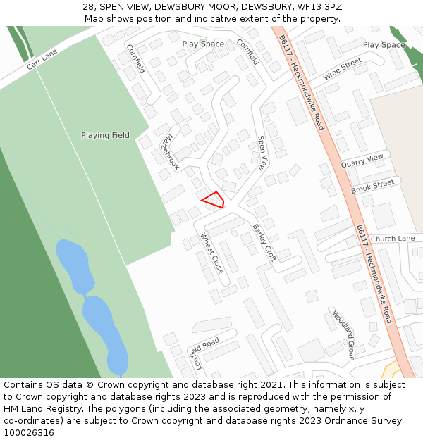 28, SPEN VIEW, DEWSBURY MOOR, DEWSBURY, WF13 3PZ: Location map and indicative extent of plot