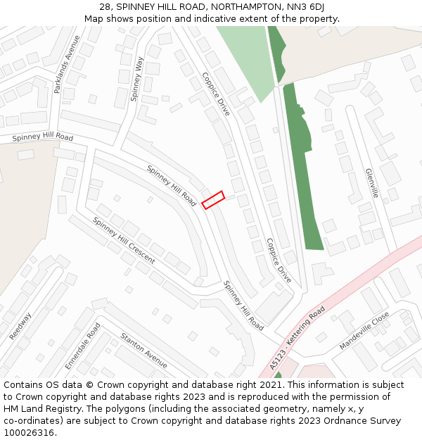 28, SPINNEY HILL ROAD, NORTHAMPTON, NN3 6DJ: Location map and indicative extent of plot