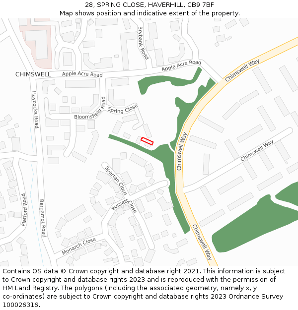 28, SPRING CLOSE, HAVERHILL, CB9 7BF: Location map and indicative extent of plot