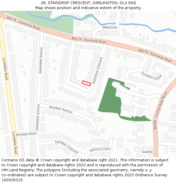 28, STAINDROP CRESCENT, DARLINGTON, DL3 9AQ: Location map and indicative extent of plot