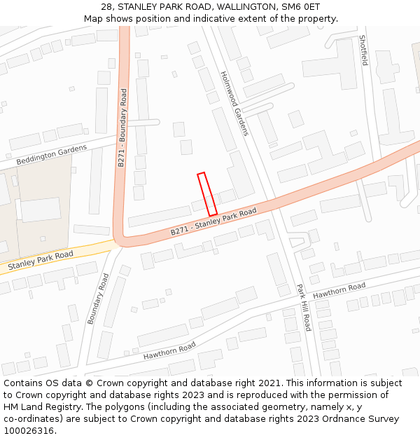 28, STANLEY PARK ROAD, WALLINGTON, SM6 0ET: Location map and indicative extent of plot