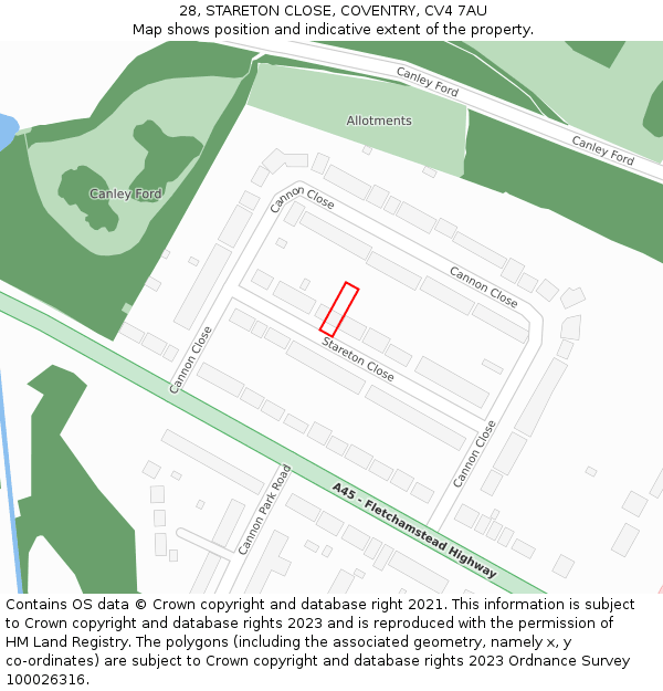 28, STARETON CLOSE, COVENTRY, CV4 7AU: Location map and indicative extent of plot