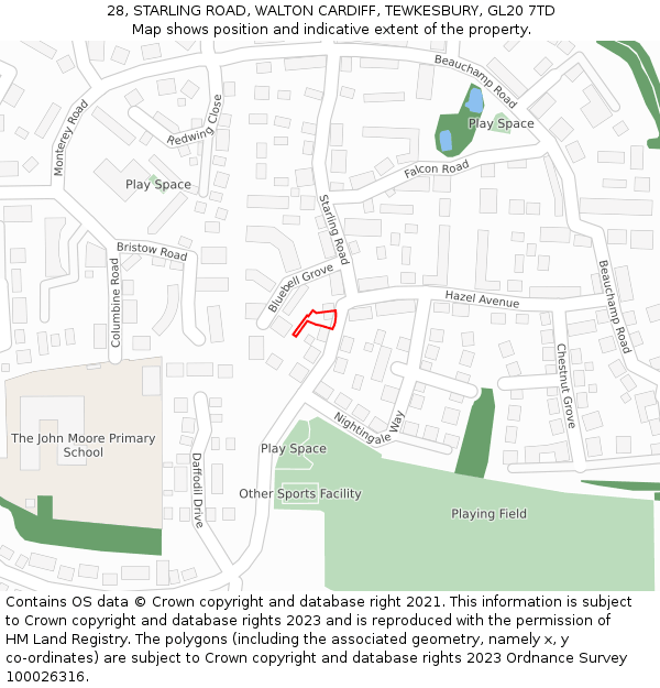 28, STARLING ROAD, WALTON CARDIFF, TEWKESBURY, GL20 7TD: Location map and indicative extent of plot