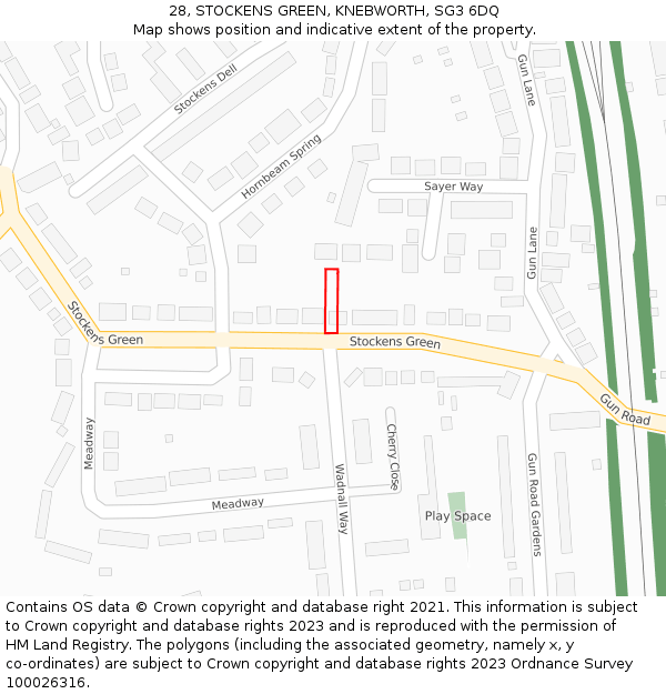 28, STOCKENS GREEN, KNEBWORTH, SG3 6DQ: Location map and indicative extent of plot