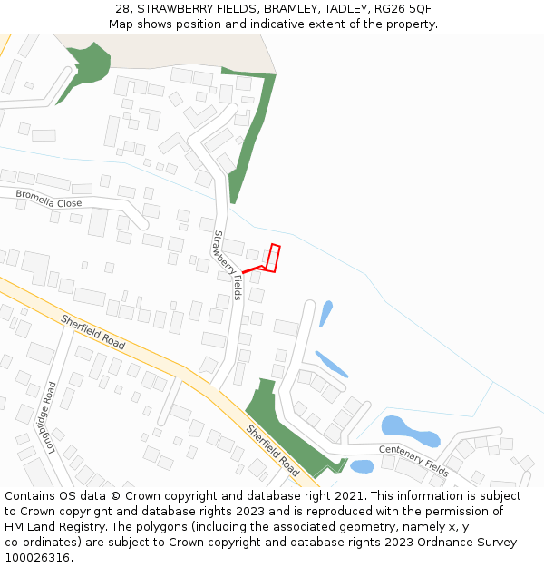 28, STRAWBERRY FIELDS, BRAMLEY, TADLEY, RG26 5QF: Location map and indicative extent of plot