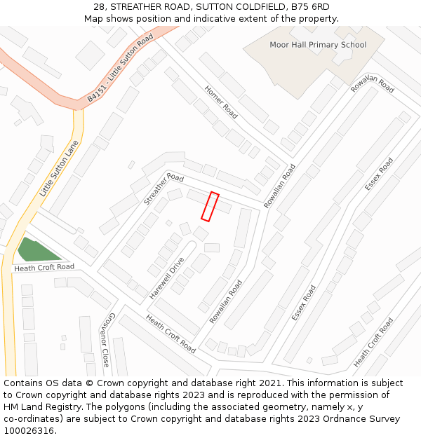 28, STREATHER ROAD, SUTTON COLDFIELD, B75 6RD: Location map and indicative extent of plot
