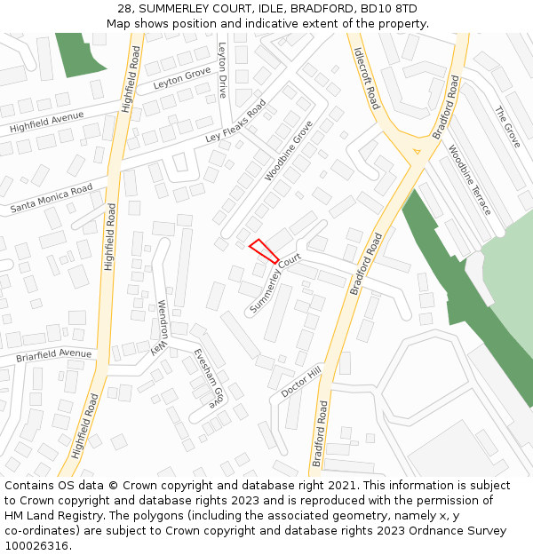 28, SUMMERLEY COURT, IDLE, BRADFORD, BD10 8TD: Location map and indicative extent of plot