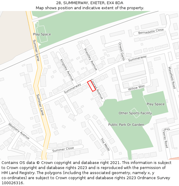 28, SUMMERWAY, EXETER, EX4 8DA: Location map and indicative extent of plot
