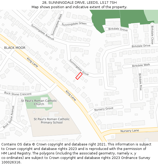 28, SUNNINGDALE DRIVE, LEEDS, LS17 7SH: Location map and indicative extent of plot