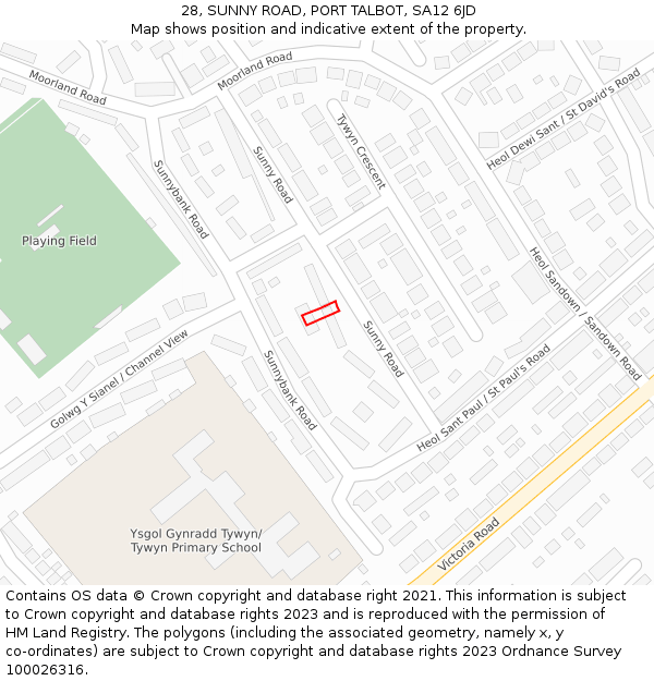 28, SUNNY ROAD, PORT TALBOT, SA12 6JD: Location map and indicative extent of plot