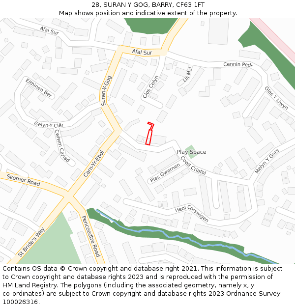 28, SURAN Y GOG, BARRY, CF63 1FT: Location map and indicative extent of plot