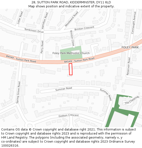 28, SUTTON PARK ROAD, KIDDERMINSTER, DY11 6LD: Location map and indicative extent of plot