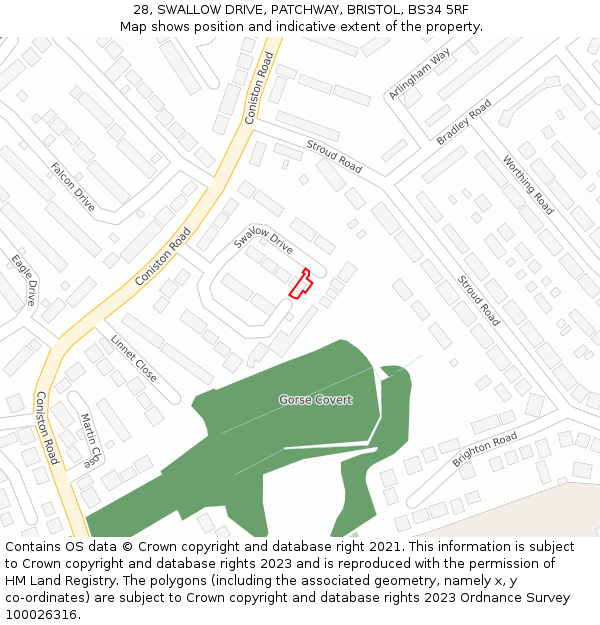 28, SWALLOW DRIVE, PATCHWAY, BRISTOL, BS34 5RF: Location map and indicative extent of plot