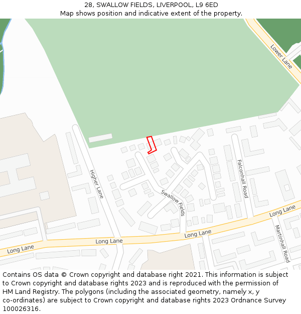 28, SWALLOW FIELDS, LIVERPOOL, L9 6ED: Location map and indicative extent of plot