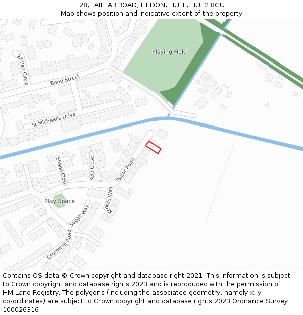 28, TAILLAR ROAD, HEDON, HULL, HU12 8GU: Location map and indicative extent of plot