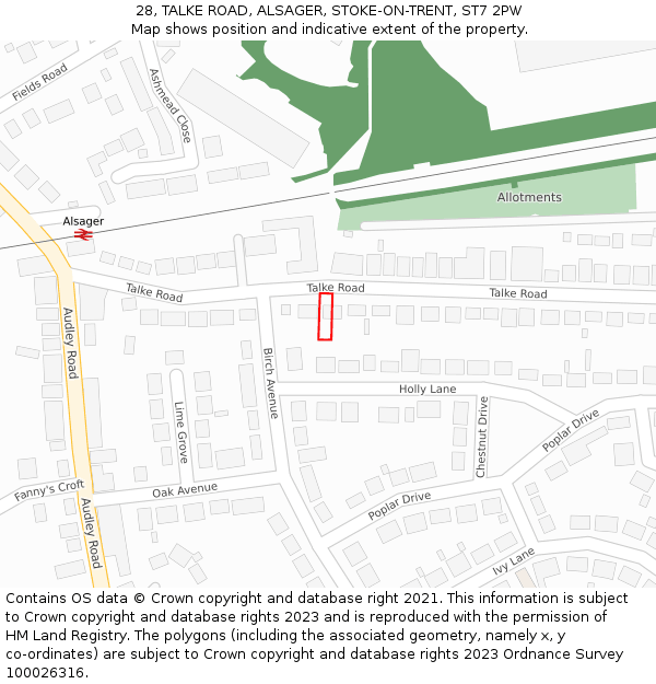28, TALKE ROAD, ALSAGER, STOKE-ON-TRENT, ST7 2PW: Location map and indicative extent of plot