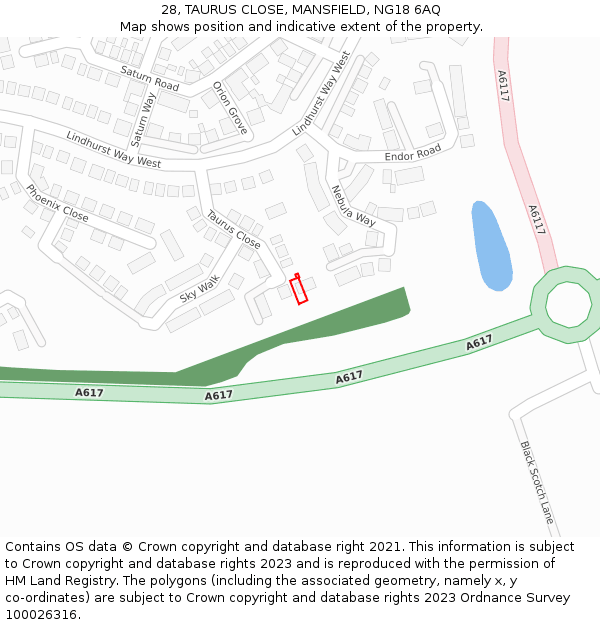28, TAURUS CLOSE, MANSFIELD, NG18 6AQ: Location map and indicative extent of plot