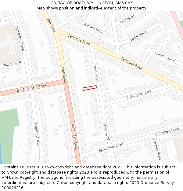 28, TAYLOR ROAD, WALLINGTON, SM6 0AX: Location map and indicative extent of plot