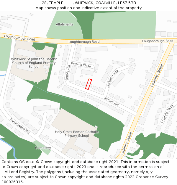 28, TEMPLE HILL, WHITWICK, COALVILLE, LE67 5BB: Location map and indicative extent of plot