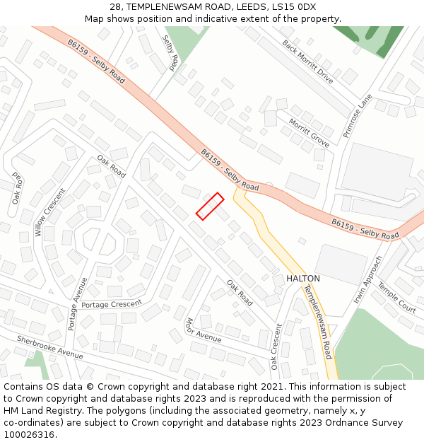 28, TEMPLENEWSAM ROAD, LEEDS, LS15 0DX: Location map and indicative extent of plot