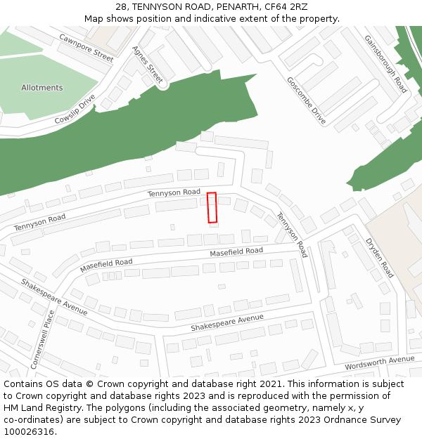28, TENNYSON ROAD, PENARTH, CF64 2RZ: Location map and indicative extent of plot