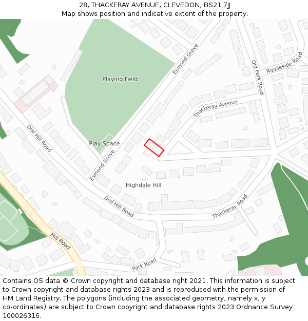 28, THACKERAY AVENUE, CLEVEDON, BS21 7JJ: Location map and indicative extent of plot