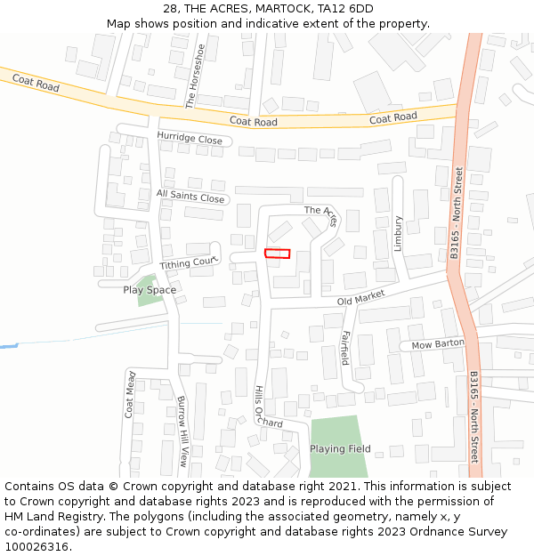 28, THE ACRES, MARTOCK, TA12 6DD: Location map and indicative extent of plot
