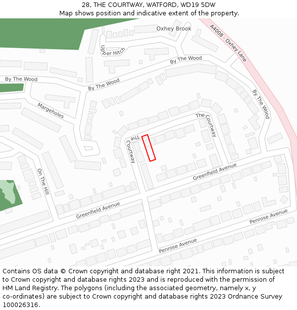 28, THE COURTWAY, WATFORD, WD19 5DW: Location map and indicative extent of plot