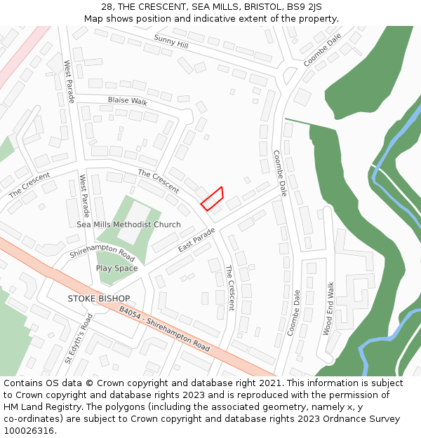 28, THE CRESCENT, SEA MILLS, BRISTOL, BS9 2JS: Location map and indicative extent of plot