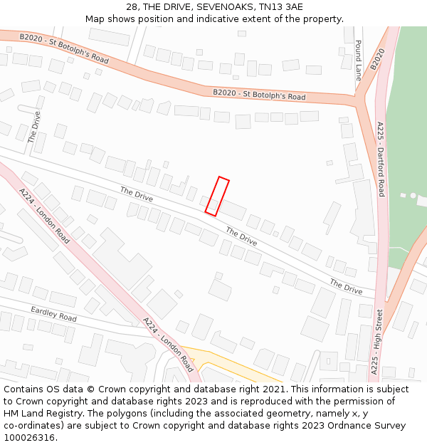 28, THE DRIVE, SEVENOAKS, TN13 3AE: Location map and indicative extent of plot