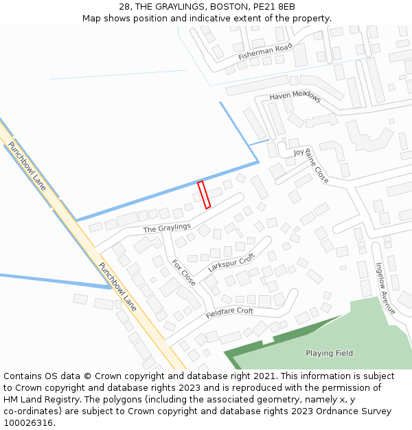 28, THE GRAYLINGS, BOSTON, PE21 8EB: Location map and indicative extent of plot