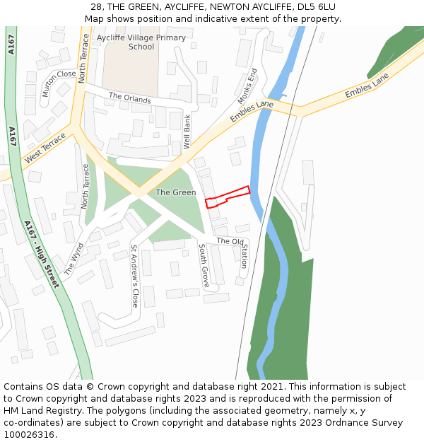 28, THE GREEN, AYCLIFFE, NEWTON AYCLIFFE, DL5 6LU: Location map and indicative extent of plot