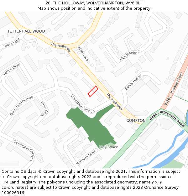 28, THE HOLLOWAY, WOLVERHAMPTON, WV6 8LH: Location map and indicative extent of plot
