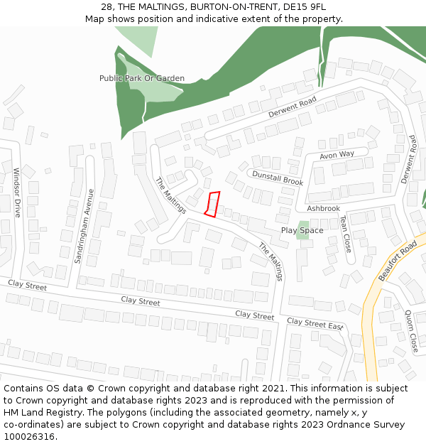 28, THE MALTINGS, BURTON-ON-TRENT, DE15 9FL: Location map and indicative extent of plot