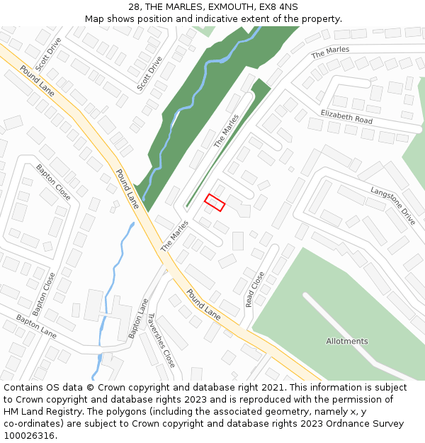 28, THE MARLES, EXMOUTH, EX8 4NS: Location map and indicative extent of plot