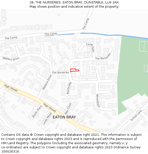 28, THE NURSERIES, EATON BRAY, DUNSTABLE, LU6 2AX: Location map and indicative extent of plot