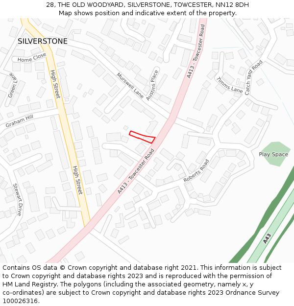 28, THE OLD WOODYARD, SILVERSTONE, TOWCESTER, NN12 8DH: Location map and indicative extent of plot