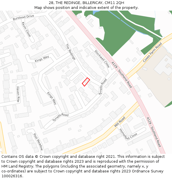 28, THE REDINGE, BILLERICAY, CM11 2QH: Location map and indicative extent of plot