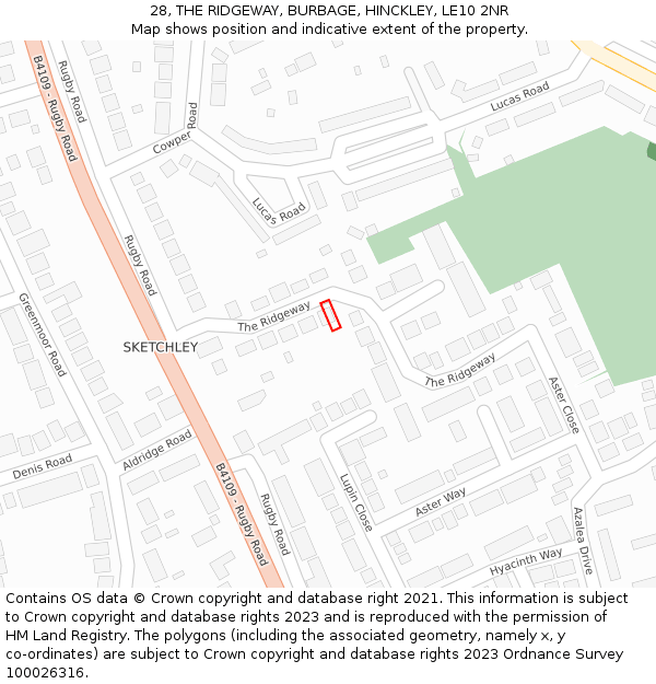28, THE RIDGEWAY, BURBAGE, HINCKLEY, LE10 2NR: Location map and indicative extent of plot